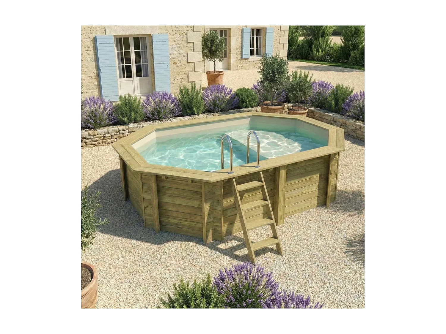 Piscine en bois NEMO 4.3 x 3 - H.1.18 m avec plage, sable, fixations à visser - BAS7302OSPL3+PLA302 - ALTANKA