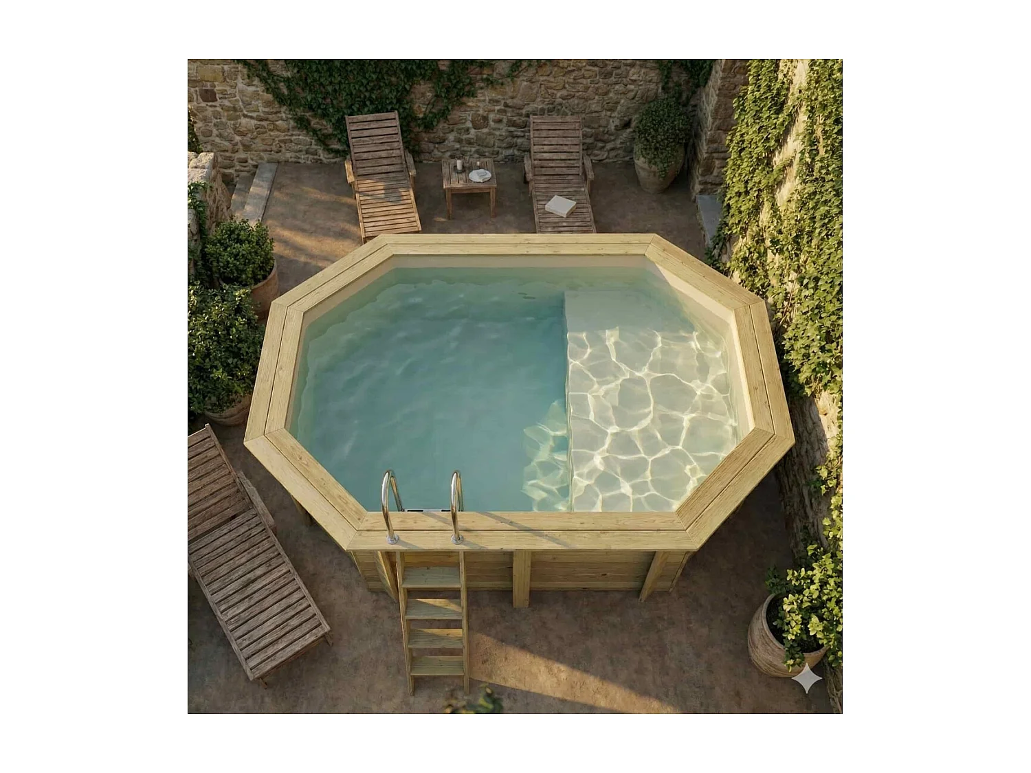 Piscine en bois NEMO 4.3 x 3 - H.1.31 m avec plage, sable, fixations à visser - BAS7303OSPL3+PLA303 - ALTANKA