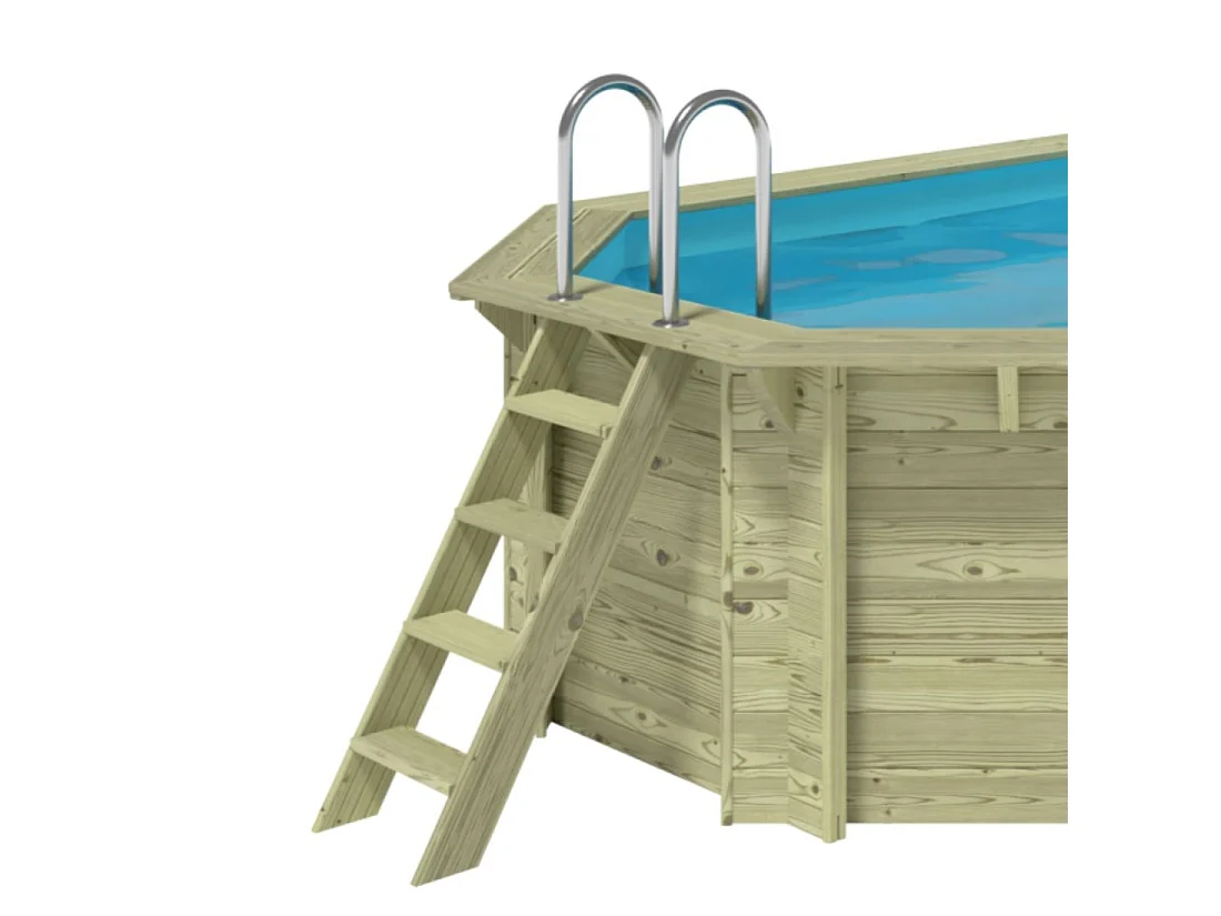 Piscina in legno NEMO 4.3 x 3 – H.1.31 m con spiaggia, sabbia, con supporti fissati al calcestruzzo - BAS7303OSPL3+PLA303 - ALTANKA