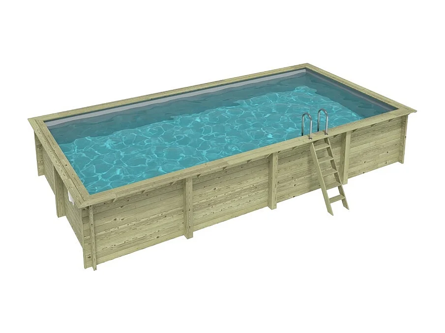 Piscine en bois AQUA 8.5 x 4.35 - H.1.45 m, gris clair, cadre en métal - sans dalle - BAS7309OSPU2 - ALTANKA