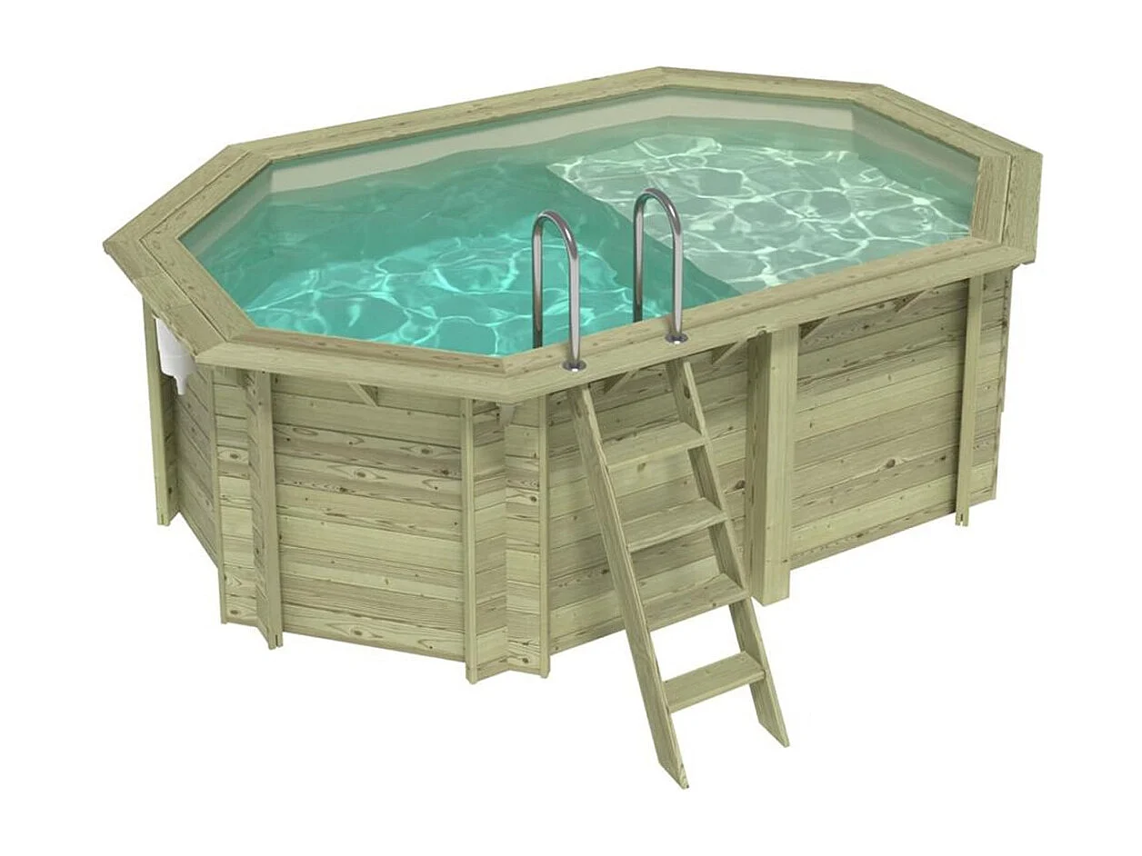 Piscine en bois NEMO 4.3 x 3 - H.1.31 m avec plage, sable, fixations à sceller - BAS7303OSPI3+PLA303 - ALTANKA