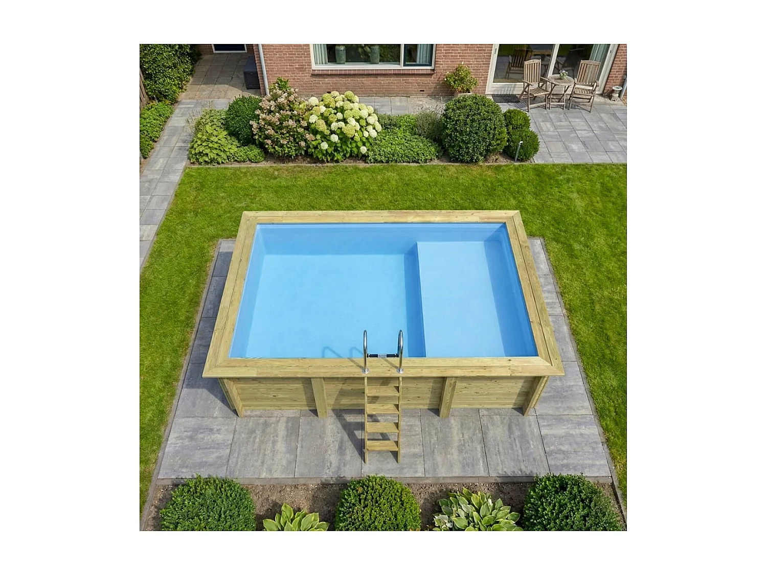 Piscine en bois AQUA 4.65 x 2.85 - H.1.24 m avec plage, bleu pâle, fixations à sceller - BAS7306OSPI+PLA306 - ALTANKA
