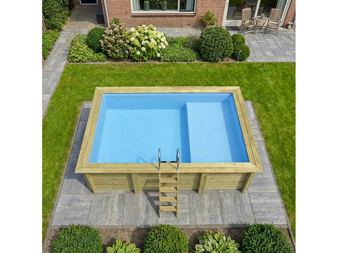 Piscine en bois AQUA 4.65 x 2.85 - H.1.24 m avec plage, bleu pâle, cadre en métal - sans dalle - BAS7306OSPU+PLA306 - ALTANKA