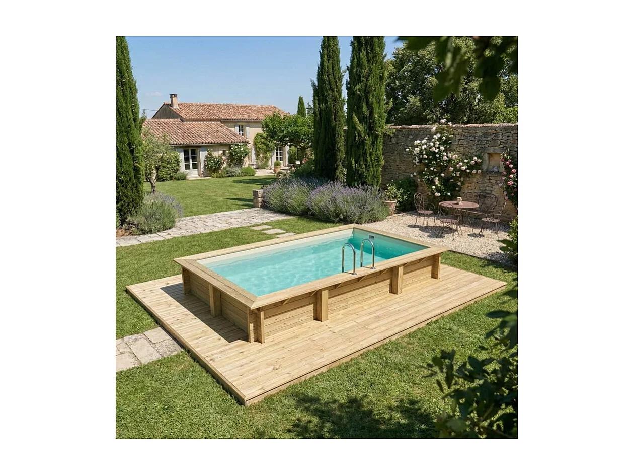 Piscine en bois AQUA 4.65 x 2.85 - H.1.24 m, sable, cadre en métal - sans dalle - BAS7306OSPU3 - ALTANKA