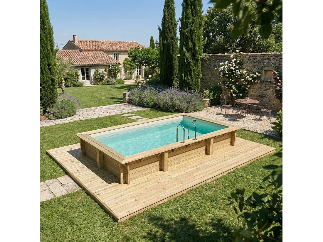 Piscina in legno AQUA 4.65 x 2.85 - H.1.24 m, sabbia, Su telaio - senza cementazione - BAS7306OSPU3 - ALTANKA