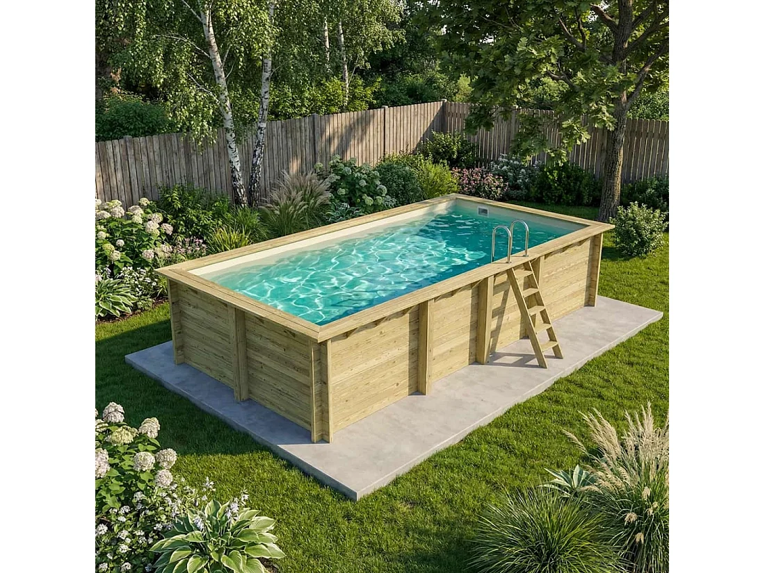 Piscine en bois AQUA 7 x 3.75 - H.1.45 m, sable, fixations à sceller - BAS7308OSPI3 - ALTANKA