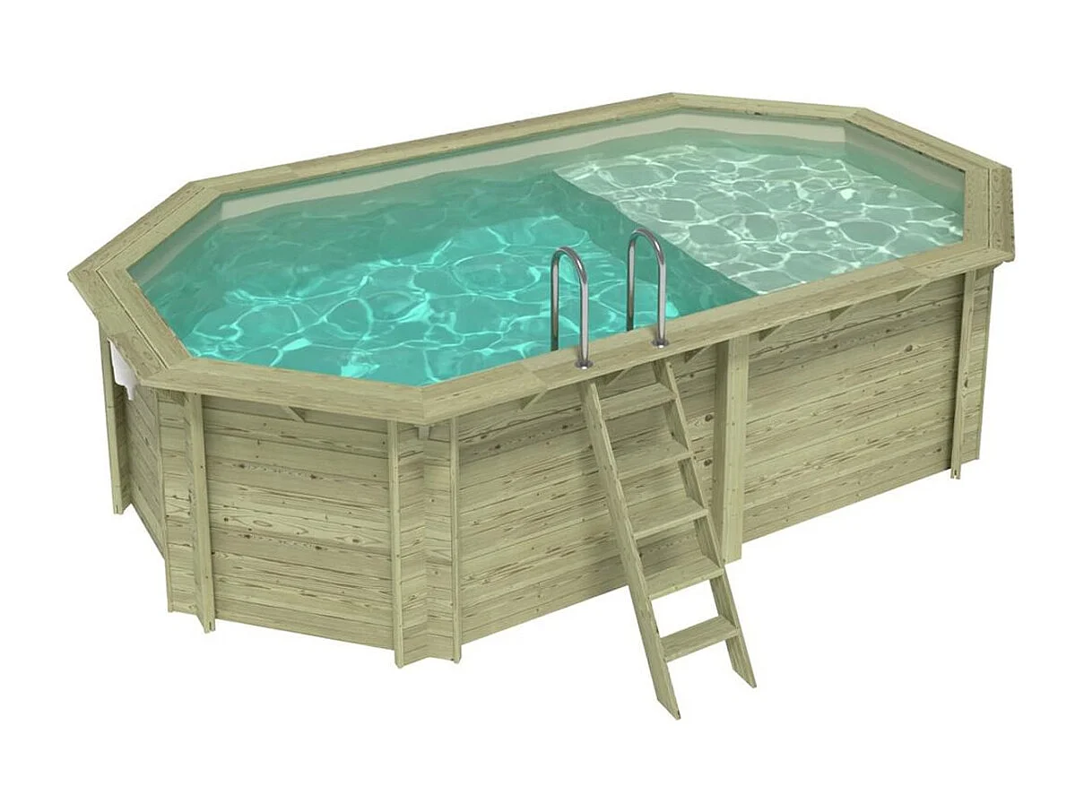 Piscine en bois NEMO 5.79 x 3.49 - H.1.45 m avec plage, sable, fixations à visser - BAS7304OSPL3+PLA304 - ALTANKA