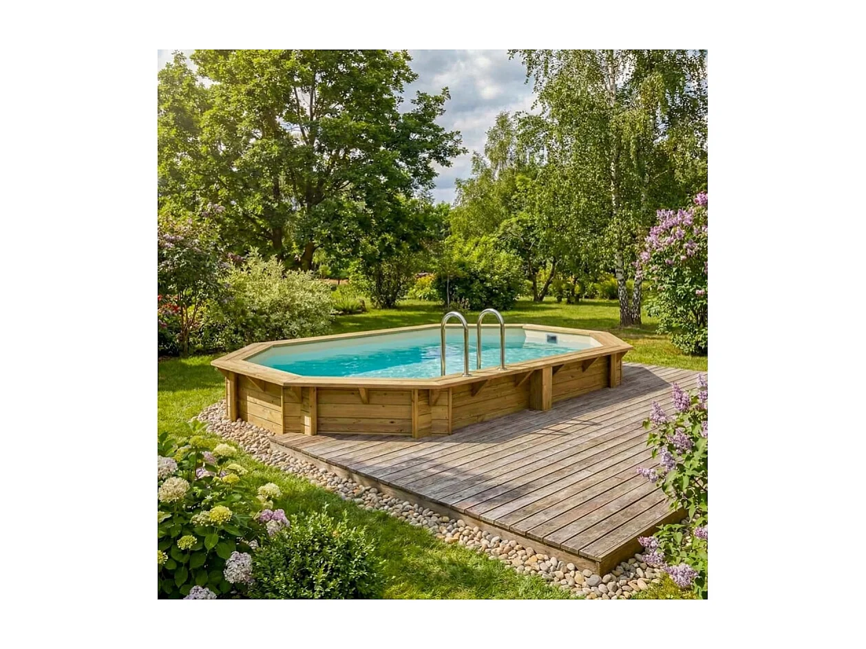 Piscine en bois NEMO 4.3 x 3 - H.1.31 m, sable, fixations à sceller - BAS7303OSPI3 - ALTANKA