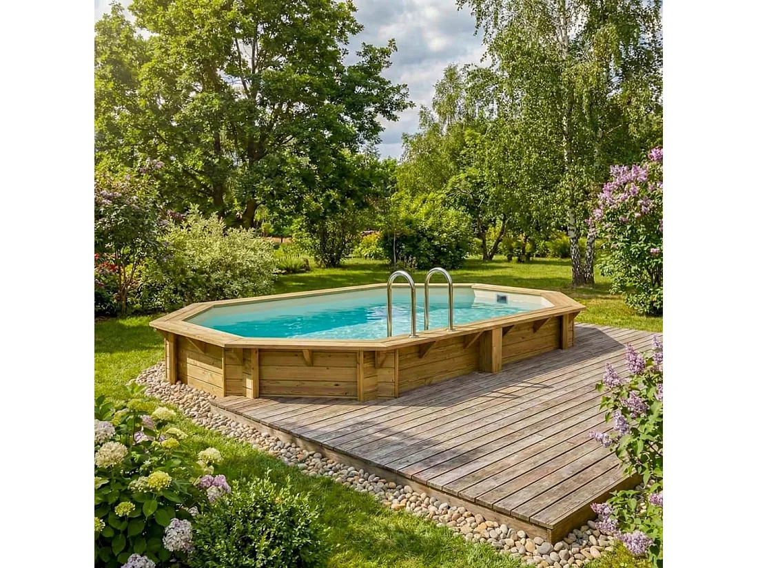 Piscine en bois NEMO 4.3 x 3 - H.1.31 m, sable, fixations à sceller - BAS7303OSPI3 - ALTANKA