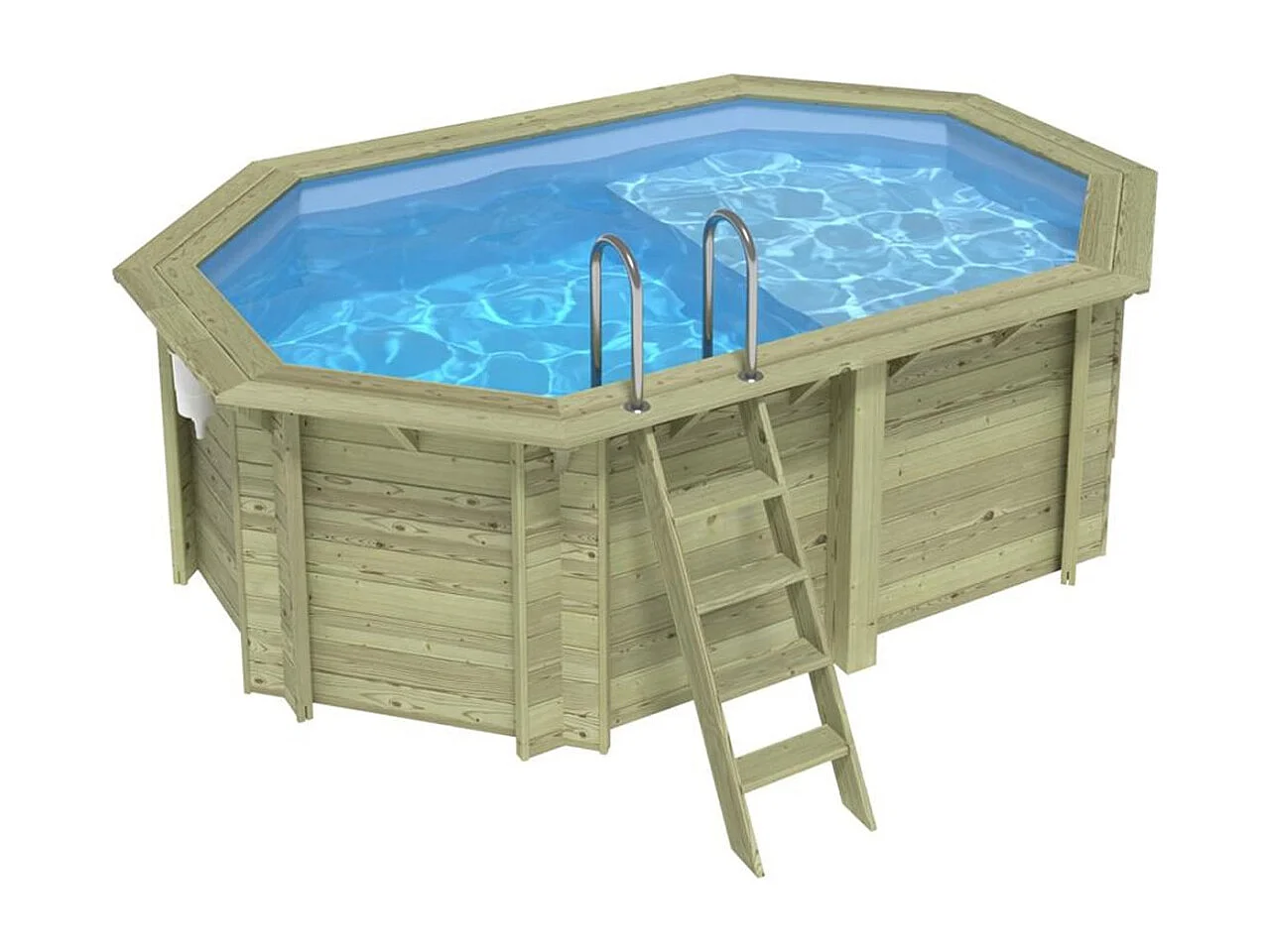 Piscine en bois NEMO 4.3 x 3 - H.1.31 m avec plage, bleu pâle, cadre en métal - sans dalle - BAS7303OSPU+PLA303 - ALTANKA