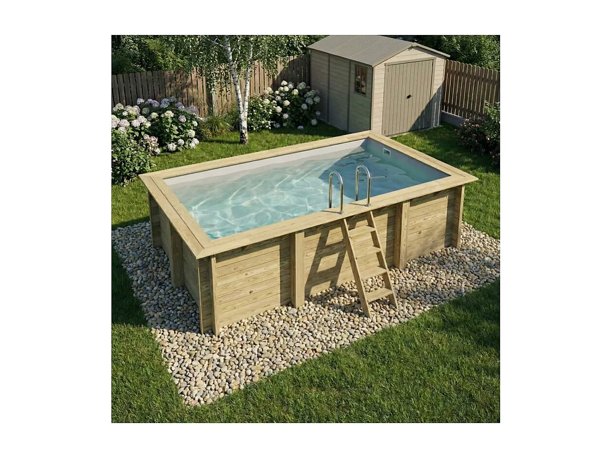 Piscina in legno AQUA 4.65 x 2.85 - H.1.24 m, grigio, con supporti da cementare - BAS7306OSPI2 - ALTANKA