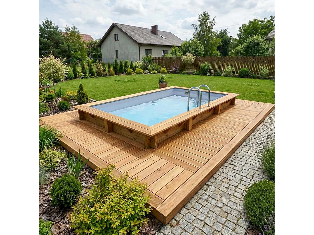 Piscina in legno AQUA 4.65 x 2.85 - H.1.24 m, grigio, con supporti da cementare - BAS7306OSPI2 - ALTANKA
