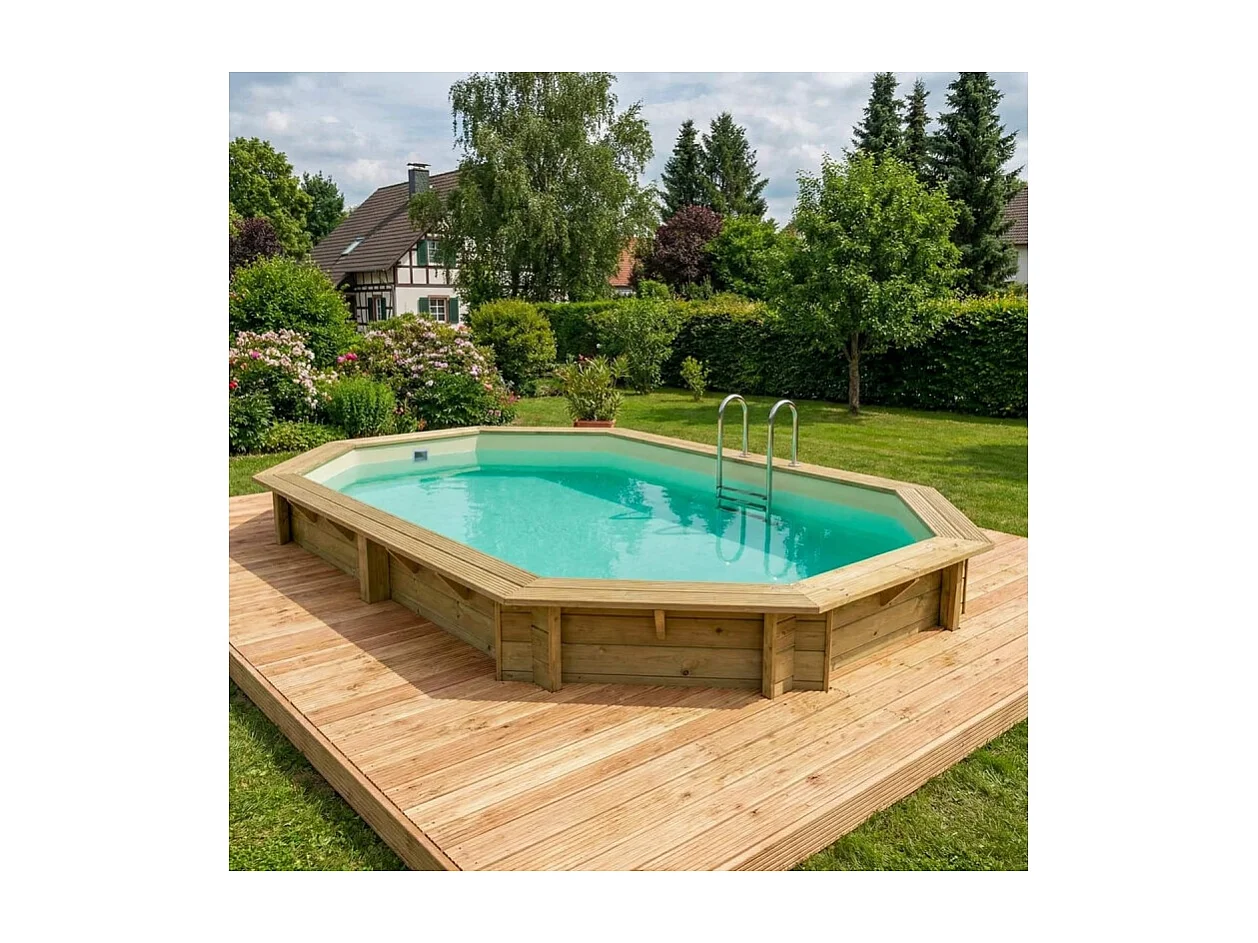 Piscine en bois NEMO 7.3 x 3.97 - H.1.45 m, sable, cadre en métal - sans dalle - BAS7305OSPU3 - ALTANKA