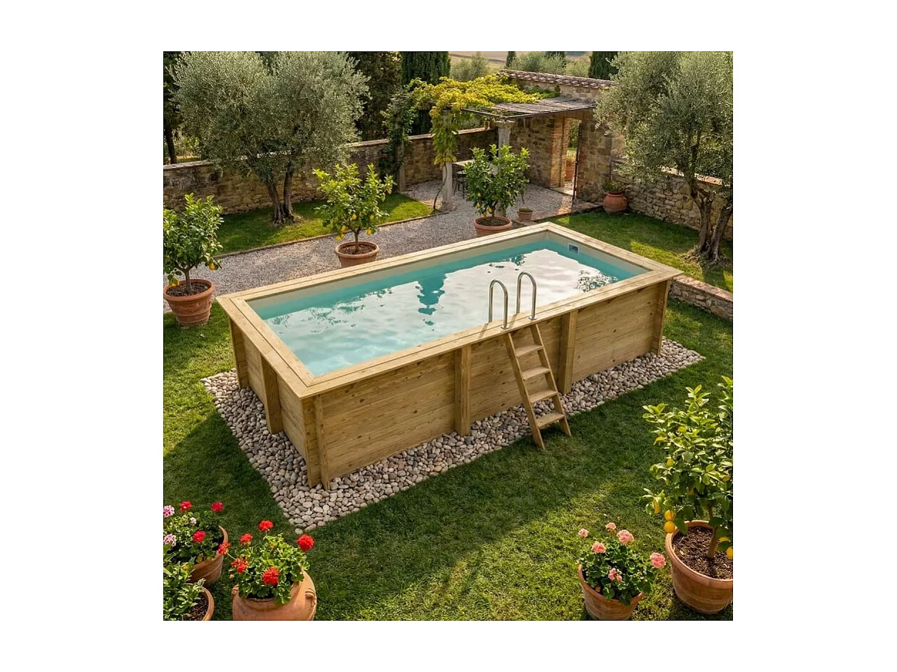 Piscina in legno AQUA 6.1 x 2.85 - H.1.31 m, sabbia, con supporti da cementare - BAS7307OSPI3 - ALTANKA