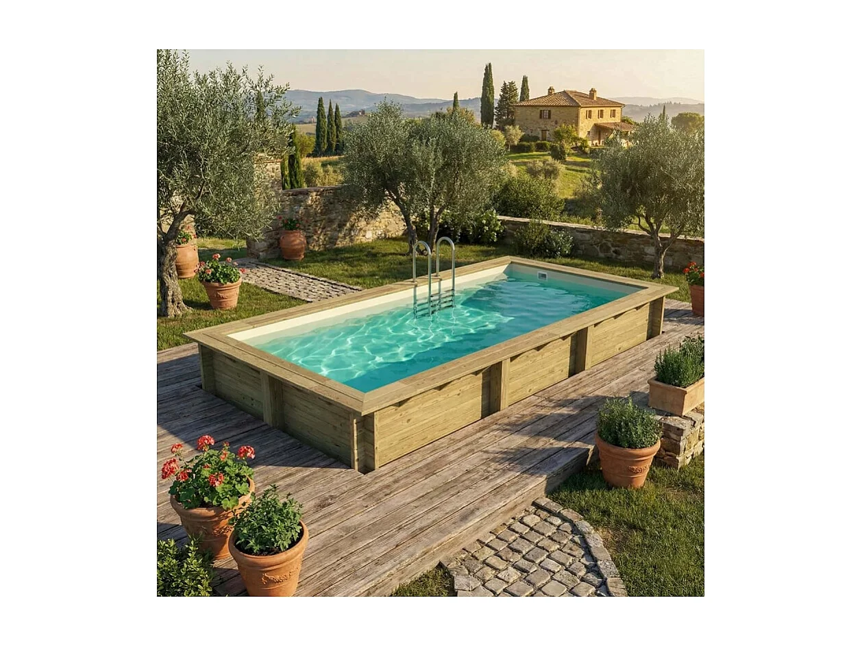 Piscina in legno AQUA 6.1 x 2.85 - H.1.31 m, sabbia, con supporti da cementare - BAS7307OSPI3 - ALTANKA