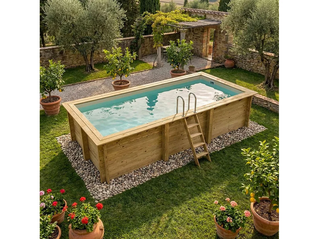 Piscina in legno AQUA 6.1 x 2.85 - H.1.31 m, sabbia, con supporti da cementare - BAS7307OSPI3 - ALTANKA