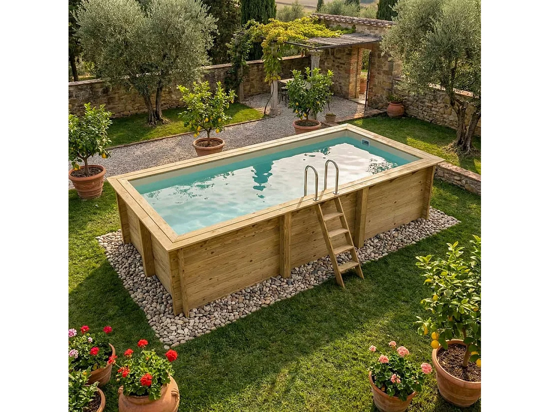 Piscine en bois AQUA 6.1 x 2.85 - H.1.31 m, sable, fixations à sceller - BAS7307OSPI3 - ALTANKA