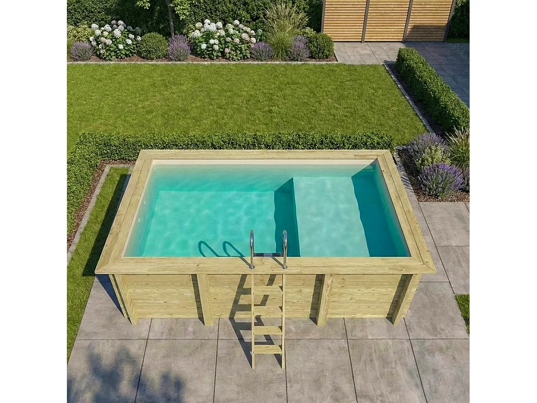 Piscina in legno AQUA 4.65 x 2.85 – H.1.24 m con spiaggia, sabbia, con supporti fissati al calcestruzzo - BAS7306OSPL3+PLA306 - ALTANKA