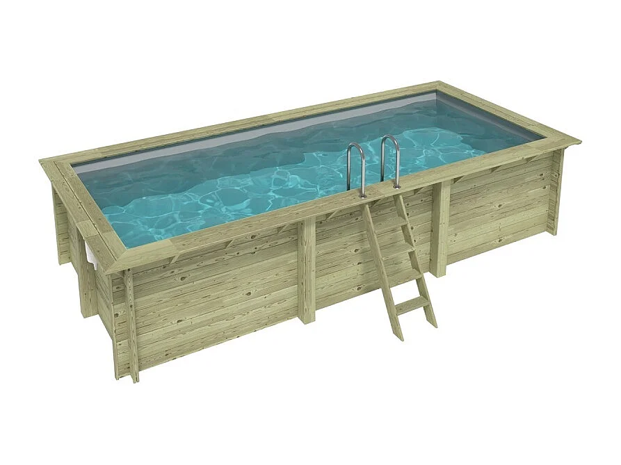 Piscine en bois AQUA 6.1 x 2.85 - H.1.31 m, gris clair, cadre en métal - sans dalle - BAS7307OSPU2 - ALTANKA