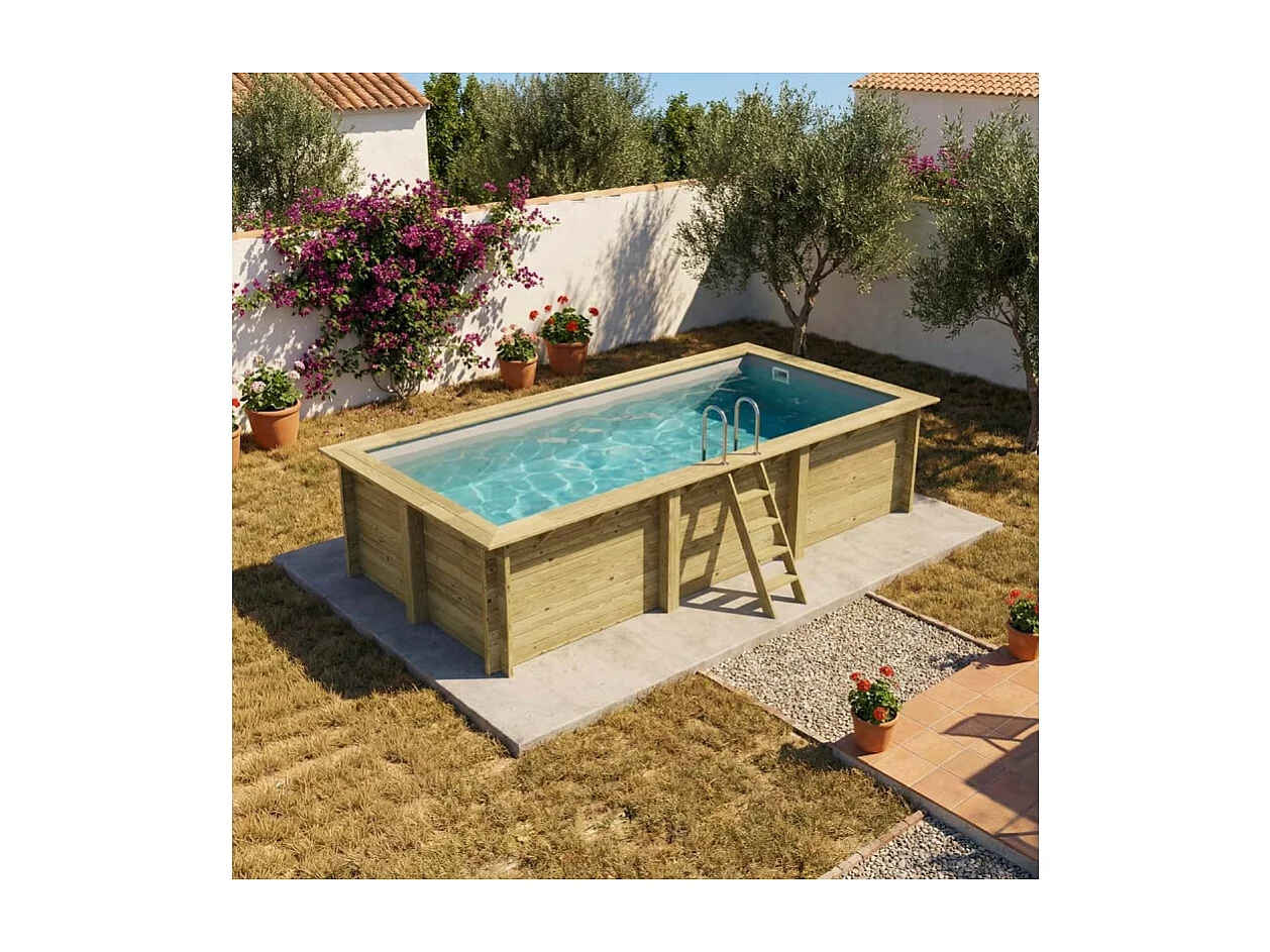 Piscine en bois AQUA 6.1 x 2.85 - H.1.31 m, gris clair, cadre en métal - sans dalle - BAS7307OSPU2 - ALTANKA
