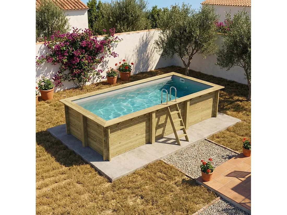 Piscine en bois AQUA 6.1 x 2.85 - H.1.31 m, gris clair, cadre en métal - sans dalle - BAS7307OSPU2 - ALTANKA