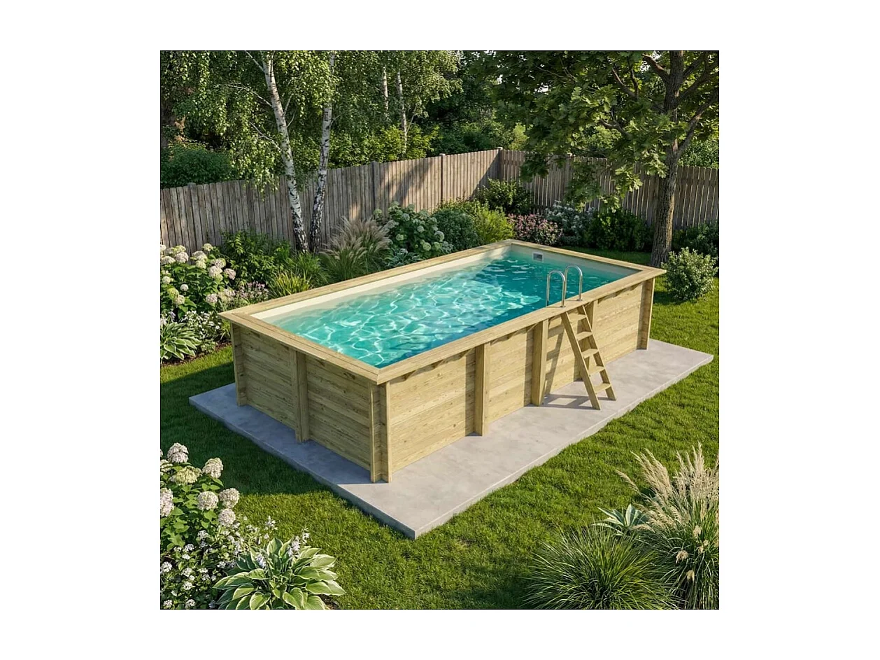 Piscine en bois AQUA 7 x 3.75 - H.1.45 m, sable, cadre en métal - sans dalle - BAS7308OSPU3 - ALTANKA