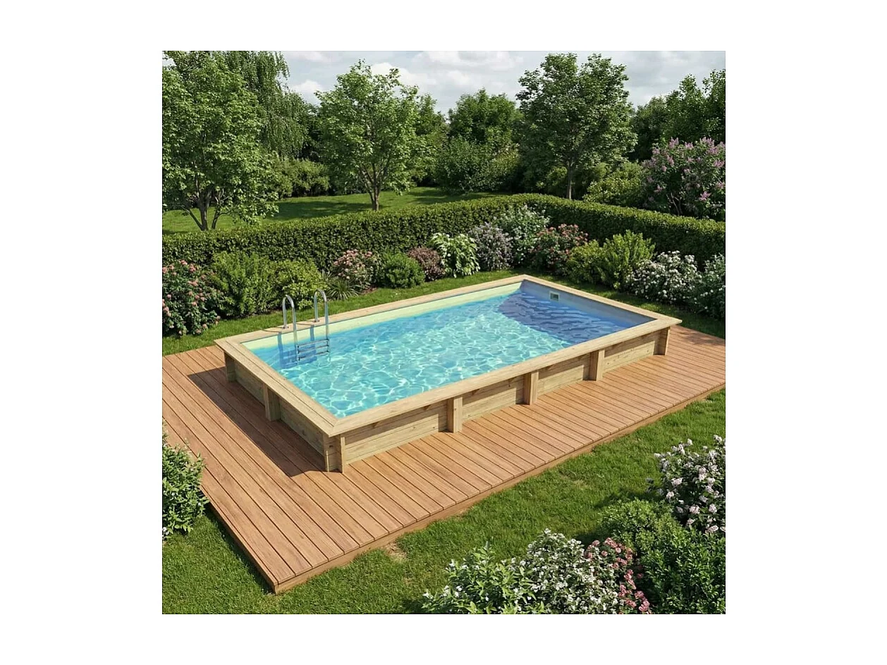 Piscine en bois AQUA 7 x 3.75 - H.1.45 m, sable, cadre en métal - sans dalle - BAS7308OSPU3 - ALTANKA