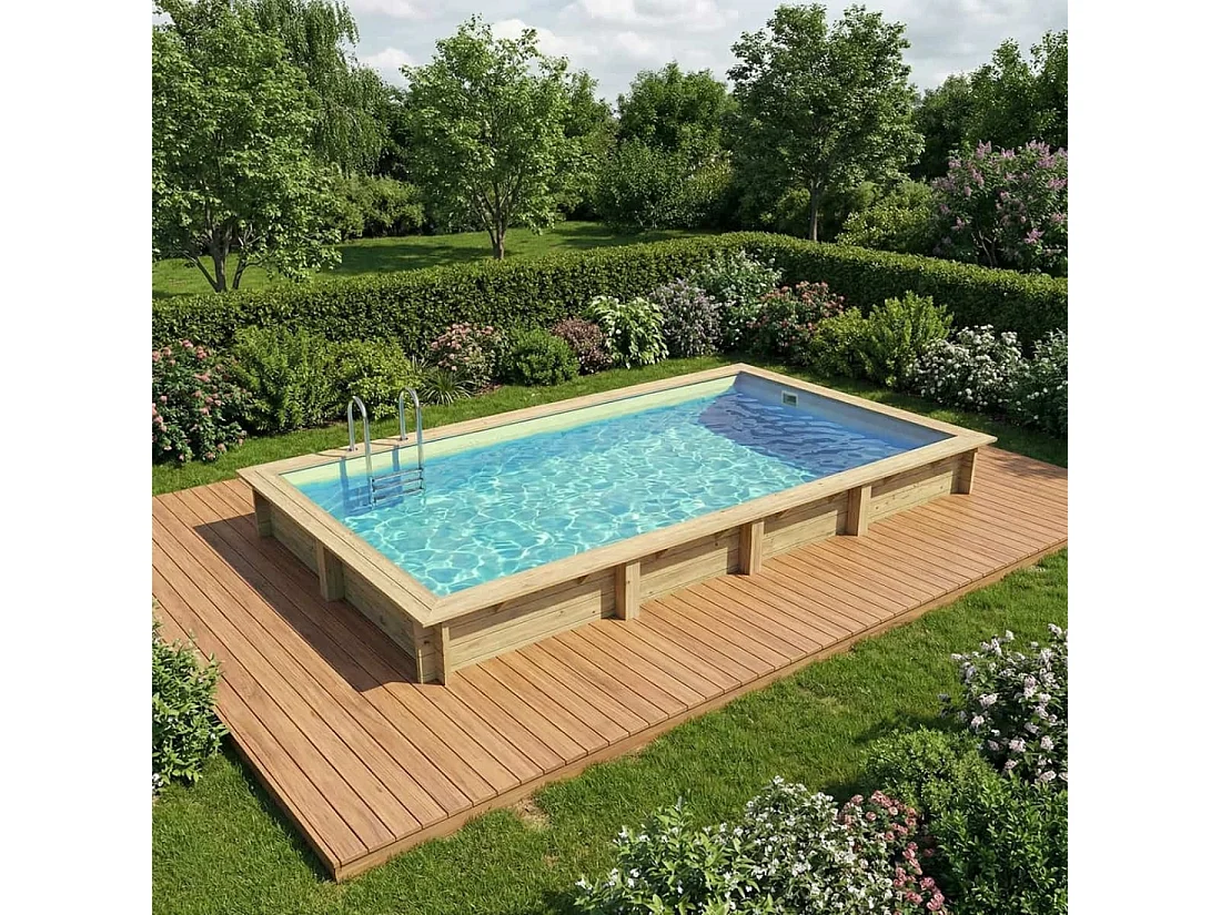 Piscine en bois AQUA 7 x 3.75 - H.1.45 m, sable, cadre en métal - sans dalle - BAS7308OSPU3 - ALTANKA