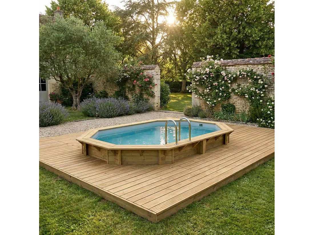 Piscina in legno NEMO 4.3 x 3 - H.1.18 m, grigio, con supporti da cementare - BAS7302OSPI2 - ALTANKA