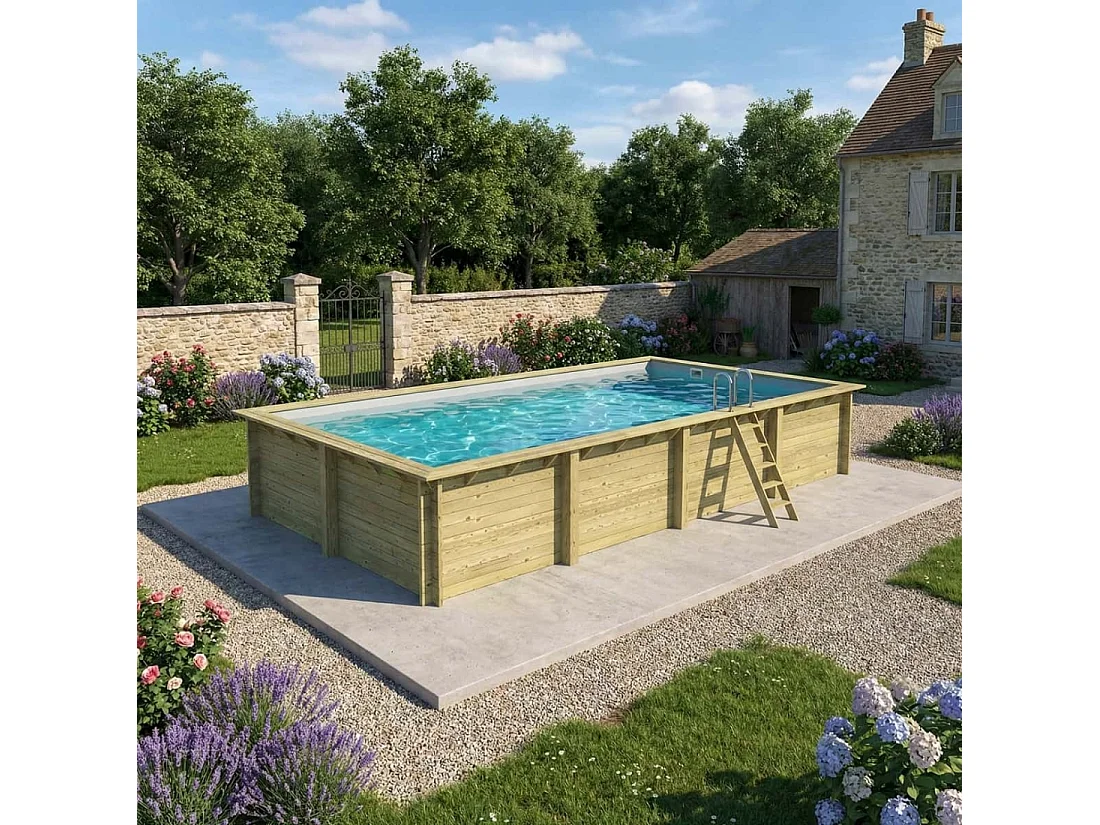 Piscina in legno AQUA 8.5 x 4.35 - H.1.45 m, grigio, con supporti da cementare - BAS7309OSPI2 - ALTANKA