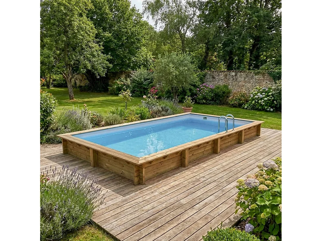 Piscina in legno AQUA 8.5 x 4.35 - H.1.45 m, grigio, con supporti da cementare - BAS7309OSPI2 - ALTANKA