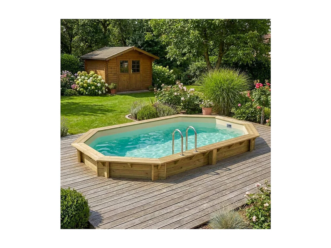 Piscine en bois NEMO 5.79 x 3.49 - H.1.45 m, sable, cadre en métal - sans dalle - BAS7304OSPU3 - ALTANKA