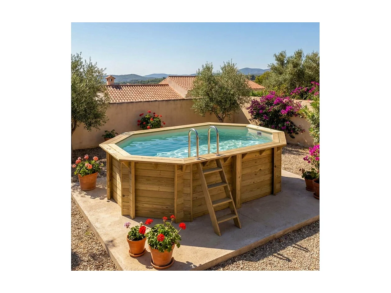 Piscine en bois NEMO 4.3 x 3 - H.1.18 m, sable, cadre en métal - sans dalle - BAS7302OSPU3 - ALTANKA