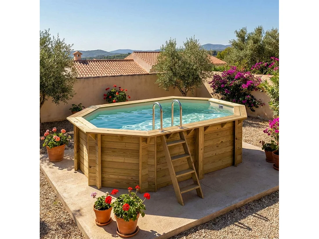 Piscine en bois NEMO 4.3 x 3 - H.1.18 m, sable, cadre en métal - sans dalle - BAS7302OSPU3 - ALTANKA