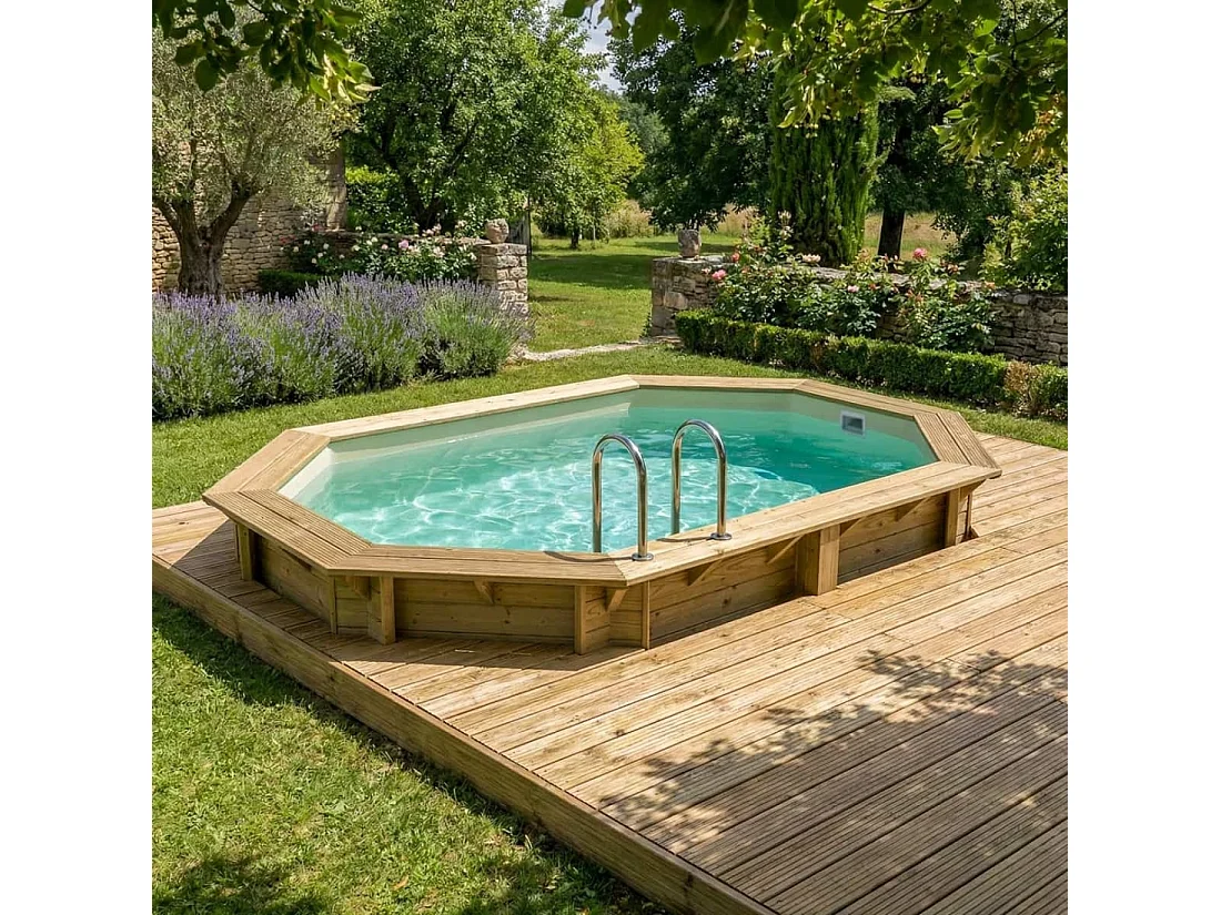 Piscine en bois NEMO 4.3 x 3 - H.1.18 m, sable, cadre en métal - sans dalle - BAS7302OSPU3 - ALTANKA