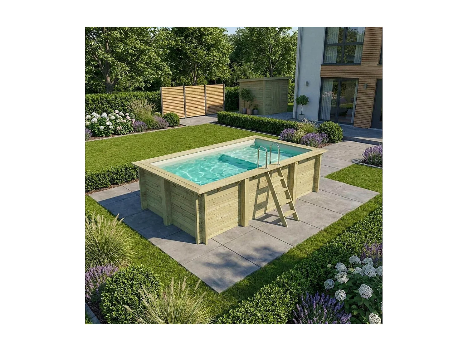 Piscine en bois AQUA 4.65 x 2.85 - H.1.24 m avec plage, sable, cadre en métal - sans dalle - BAS7306OSPU3+PLA306 - ALTANKA