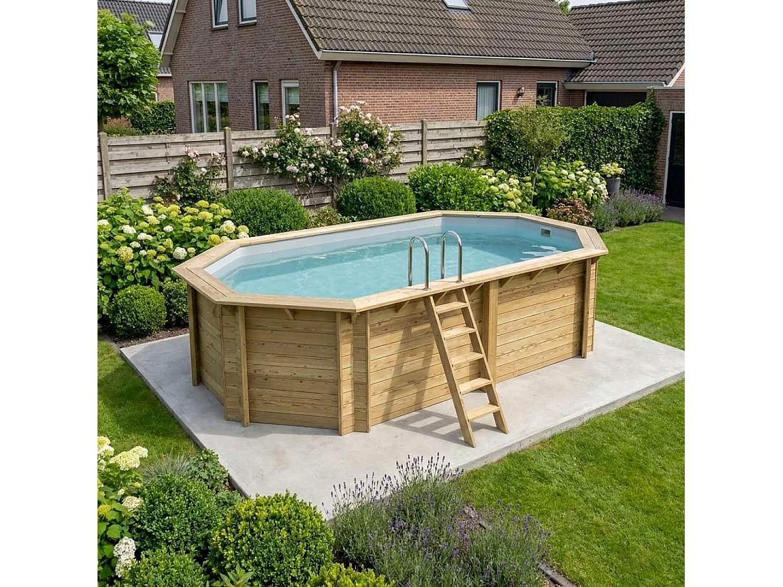 Piscina in legno NEMO 5.79 x 3.49 - H.1.45 m, grigio, Su telaio - senza cementazione - BAS7304OSPU2 - ALTANKA