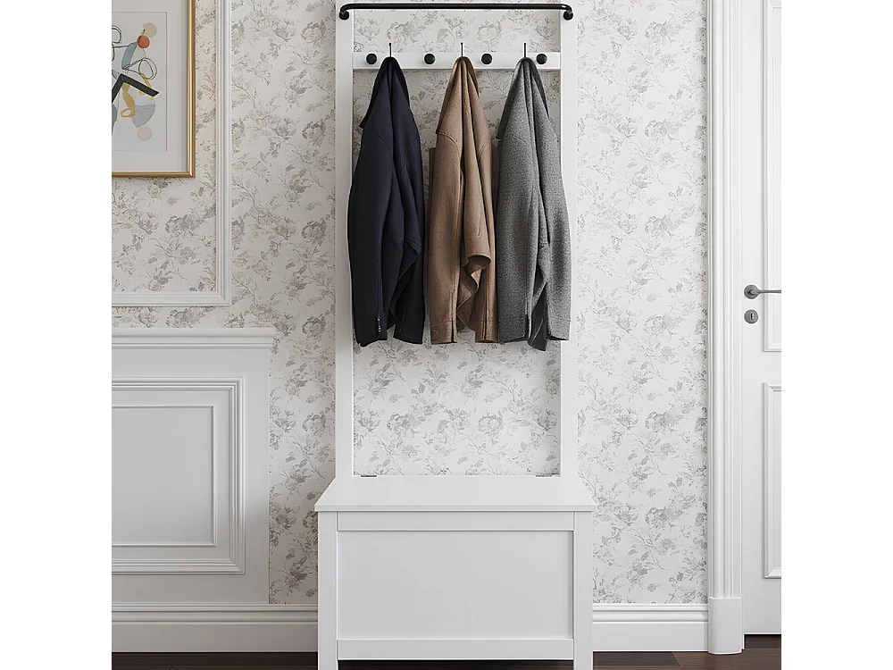 Noa & Nani Karlstad Hallway Bench Shoe Storage and Coat Hook in White