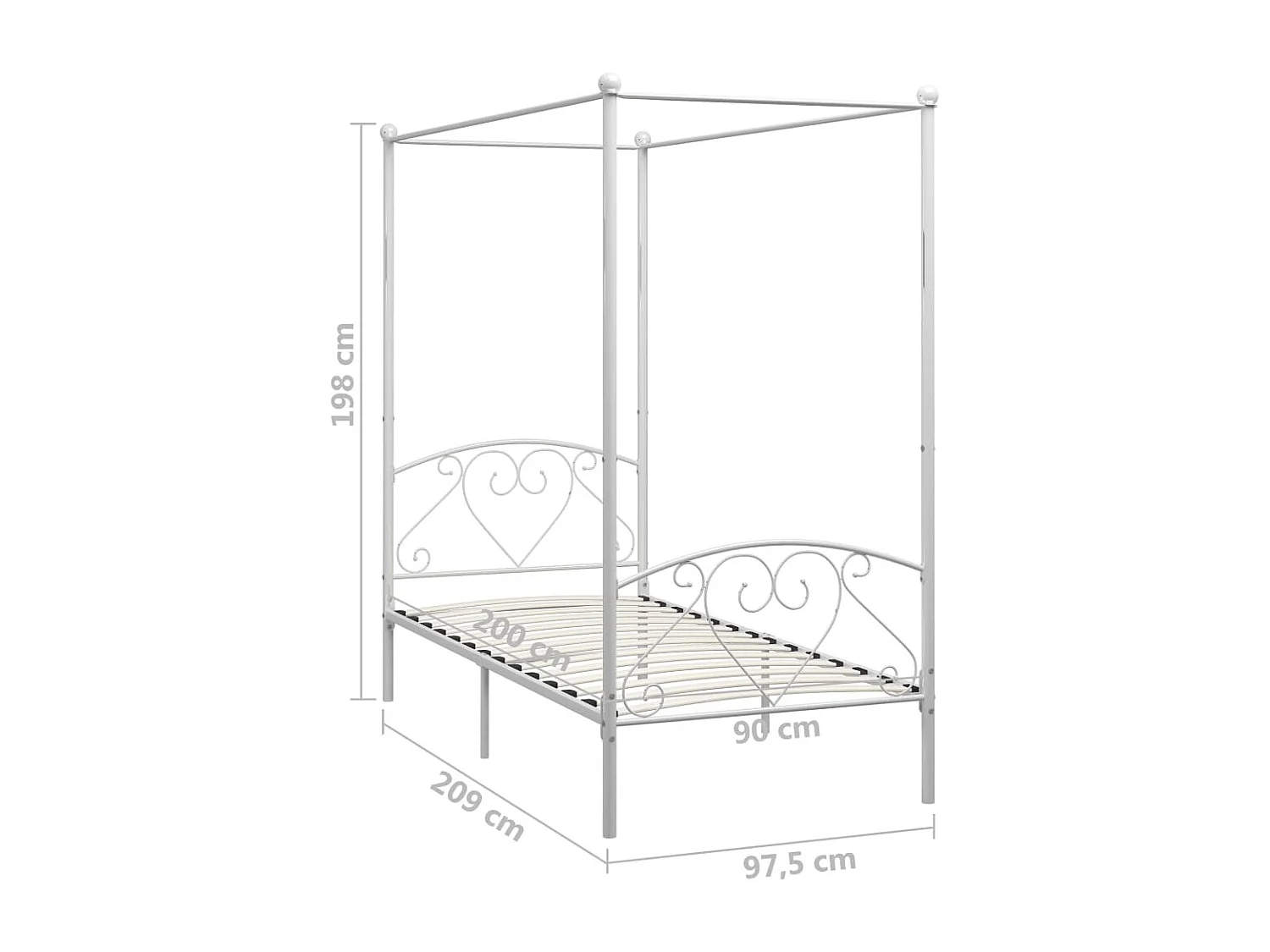 284426 Berkfield Canopy Bed Frame without Mattress White Metal 90x200 cm