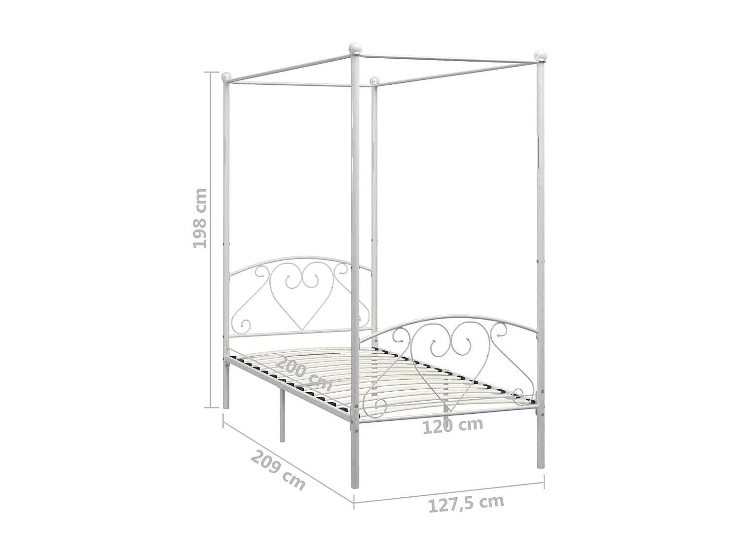 284428 Berkfield Canopy Bed Frame without Mattress White Metal 120x200 cm