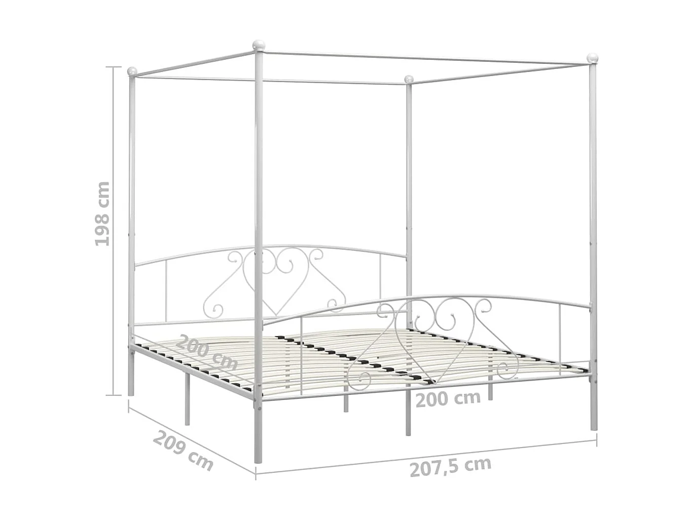 284432 Berkfield Canopy Bed Frame without Mattress White Metal 200x200 cm