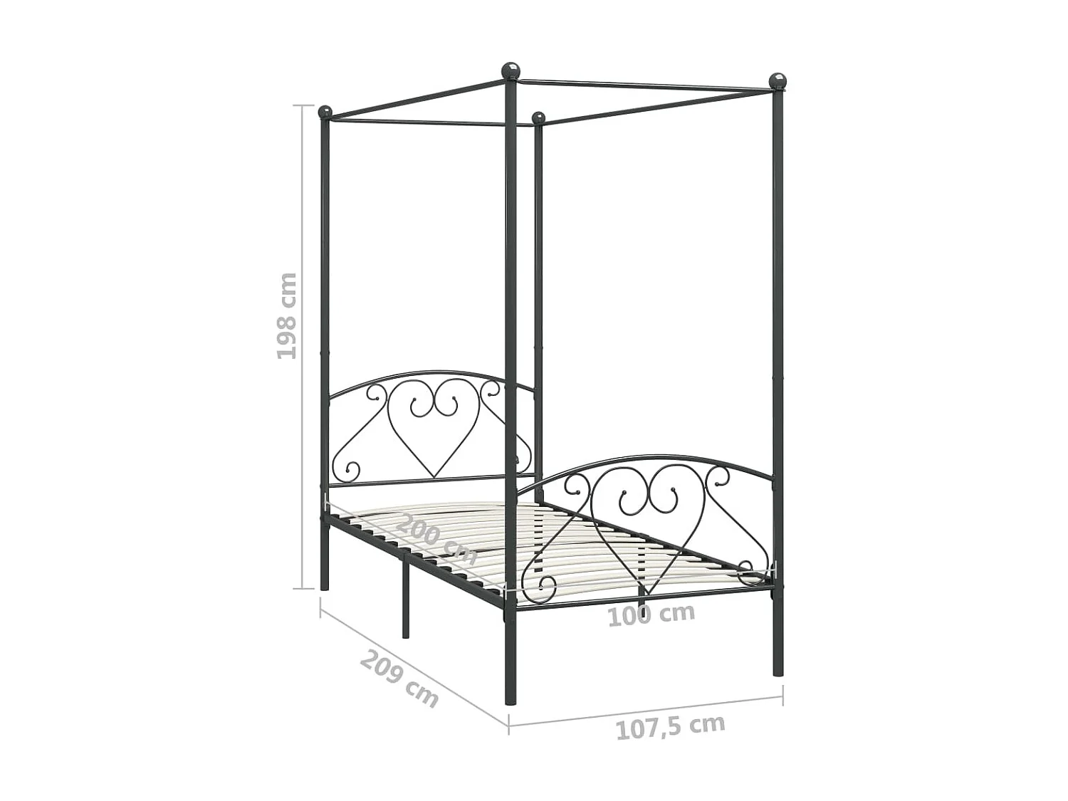 284441 Berkfield Canopy Bed Frame without Mattress Grey Metal 100x200 cm