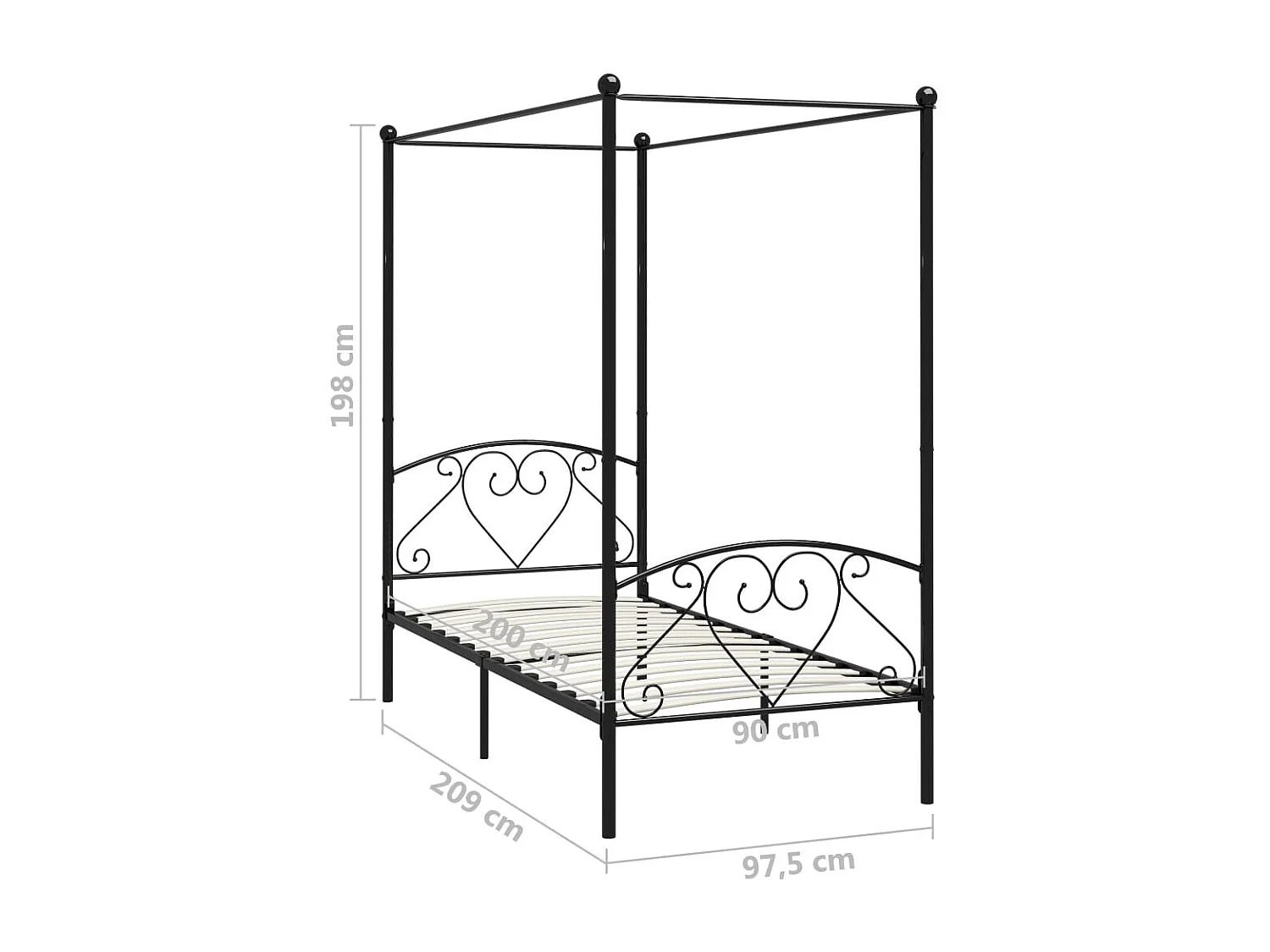 284433 Berkfield Canopy Bed Frame without Mattress Black Metal 90x200 cm