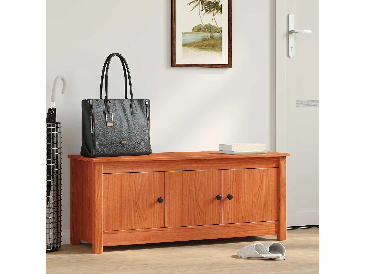 Berkfield Shoe Cabinet Wax Brown 110 x 38 x 45.5 cm Solid Pine Wood