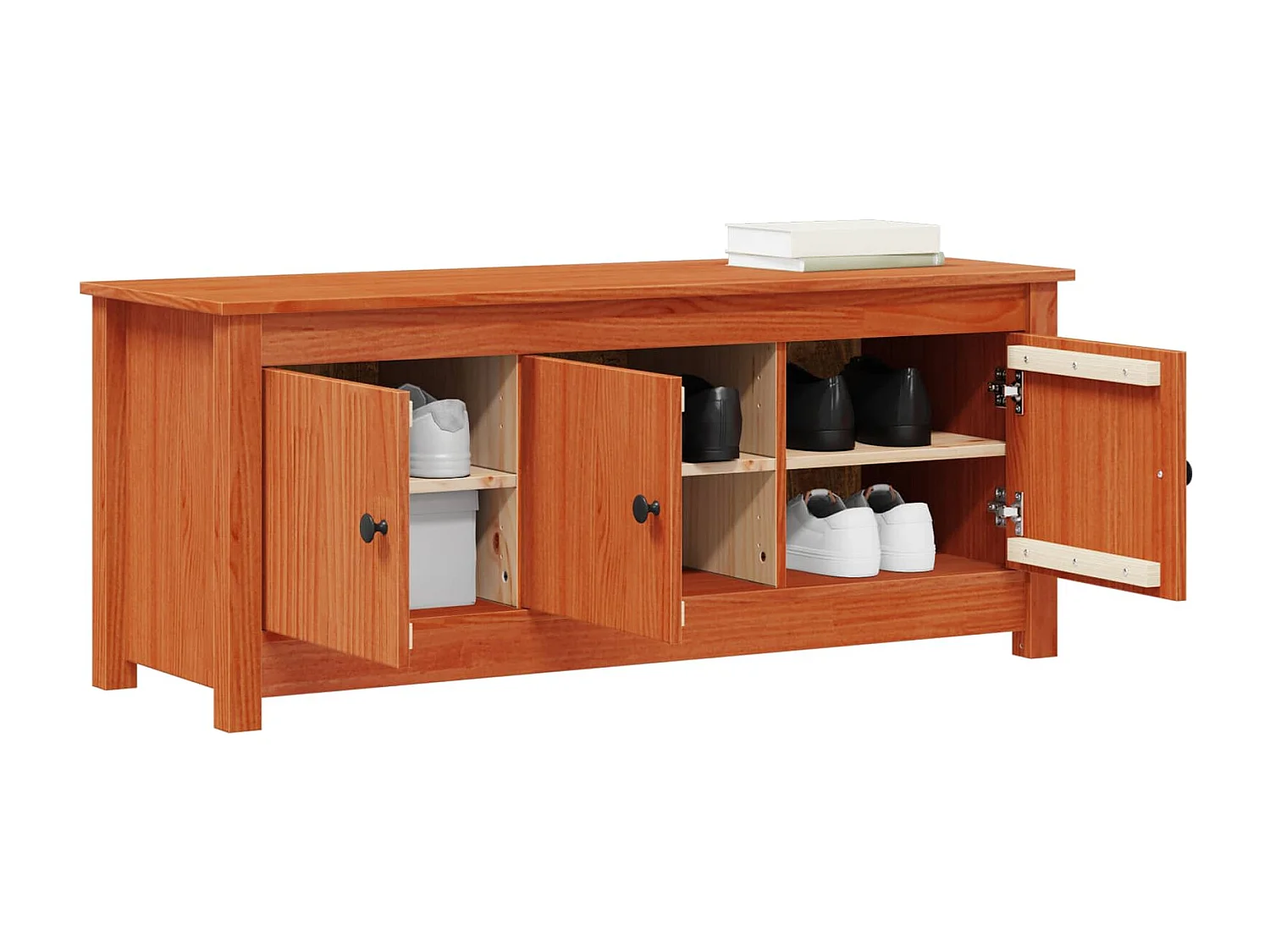 Berkfield Shoe Cabinet Wax Brown 110 x 38 x 45.5 cm Solid Pine Wood