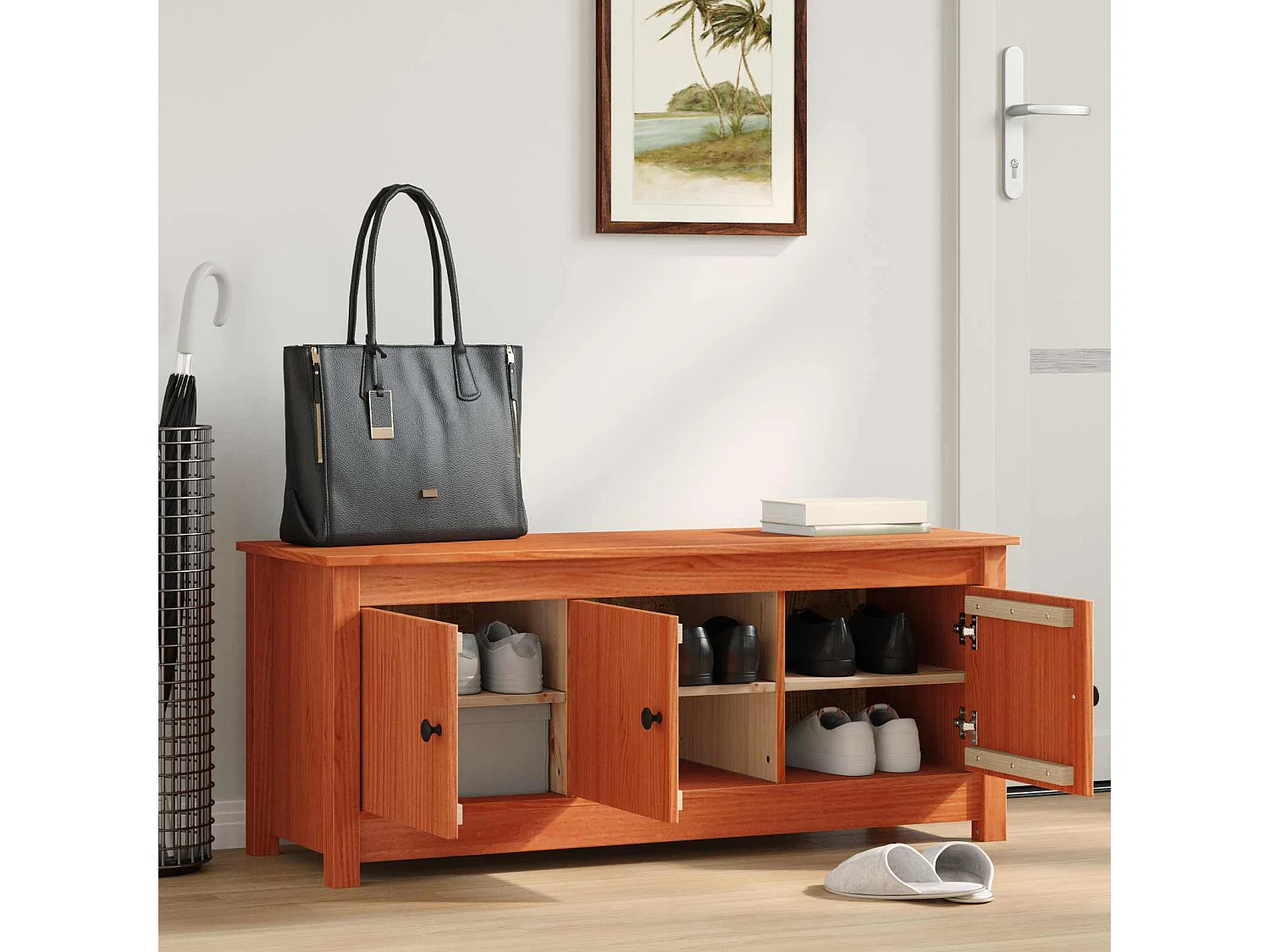 Berkfield Shoe Cabinet Wax Brown 110 x 38 x 45.5 cm Solid Pine Wood