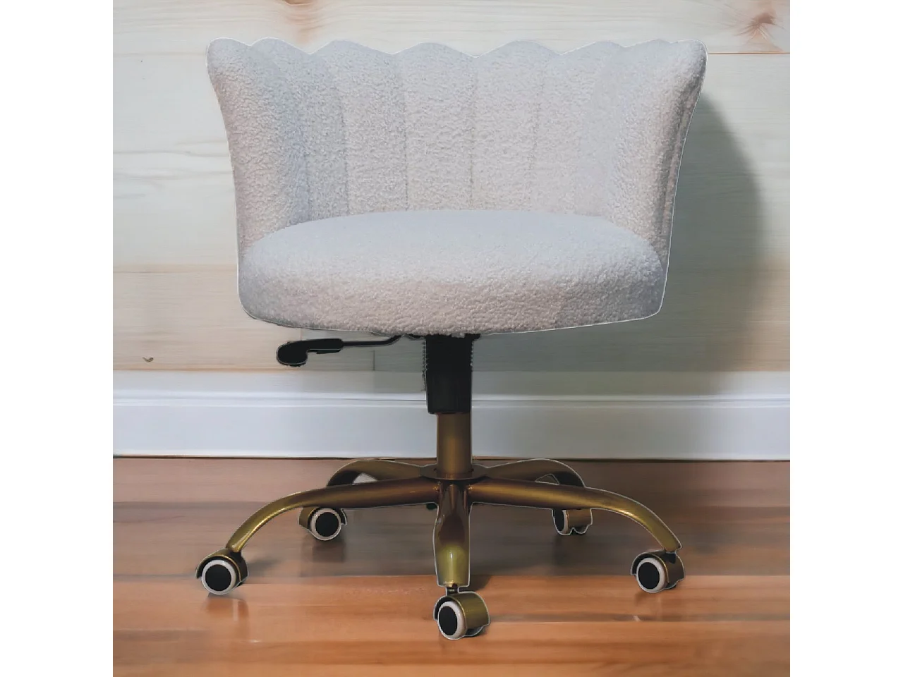 Artisan Furniture Solid Wood White Boucle Swivel Chair