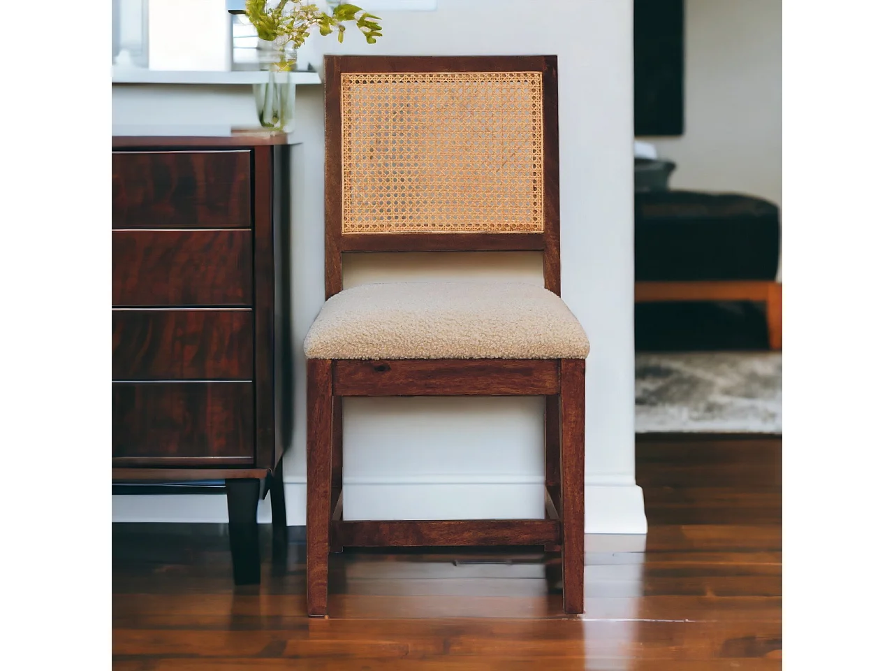 Artisan Furniture Solid Wood Cream Boucle Rattan Chair