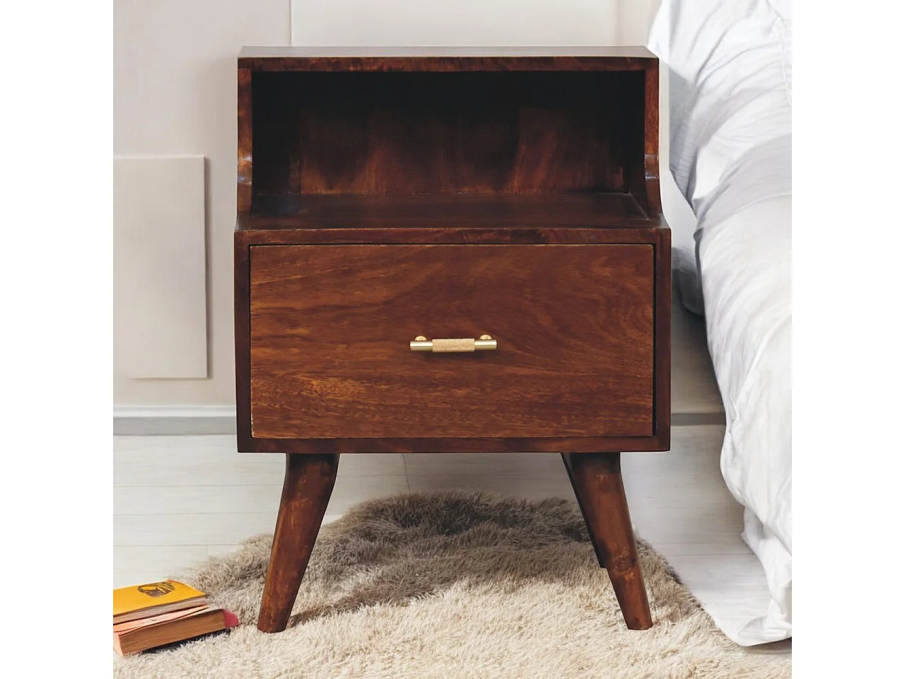 Artisan Furniture Solid Wood T-bar Raised Back Bedside