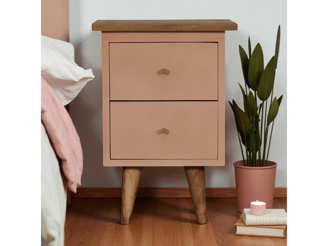 Artisan Furniture Solid Wood Blush Pink Hand Painted Bedside
